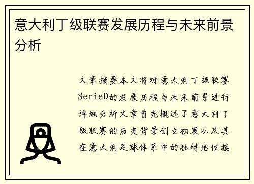 意大利丁级联赛发展历程与未来前景分析